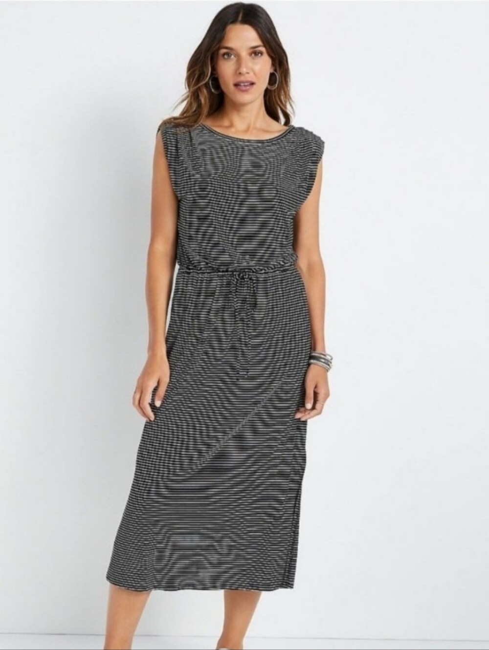 Maurices 24/7 Black And White Striped Boyfriend Midi Dress, Size XL